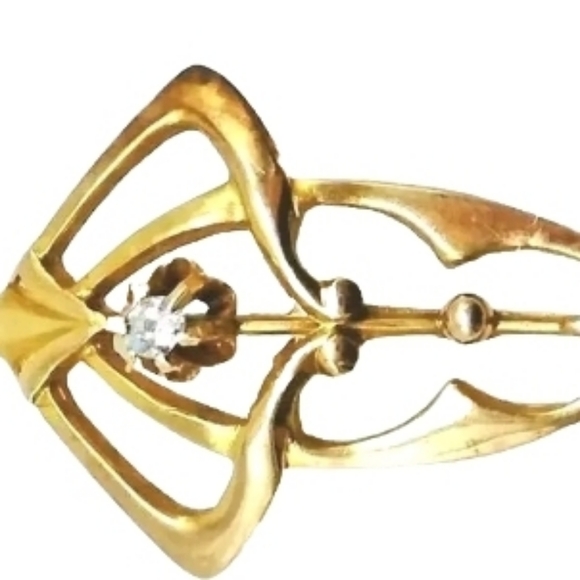 10K Solid Yellow Gold Nouveau Diamond Lavalier Seed Pearl Pendant - Picture 3 of 6